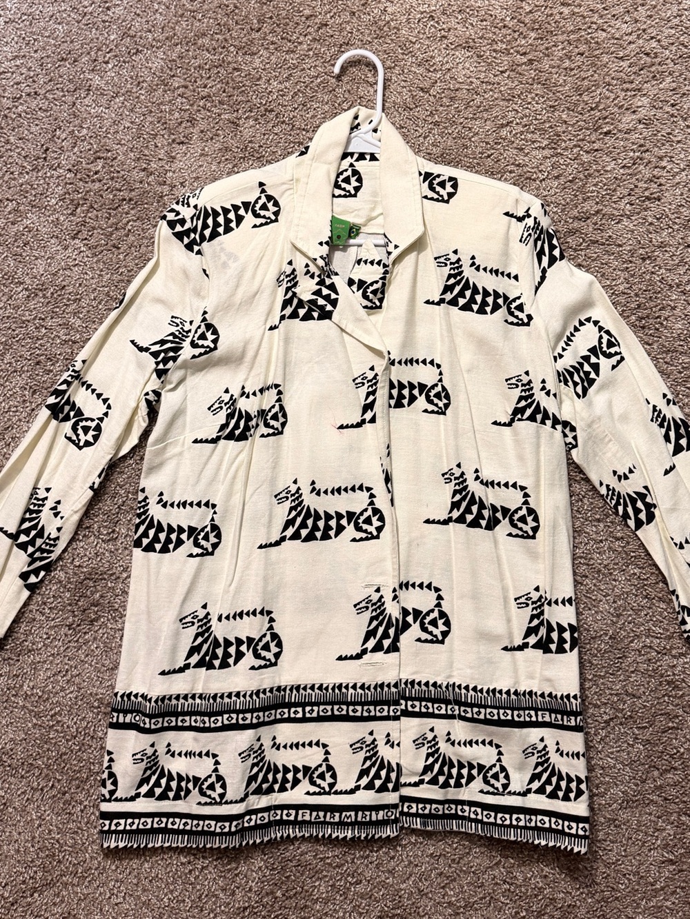 FARM Rio Cream and Black Printed Button-Up Sweater